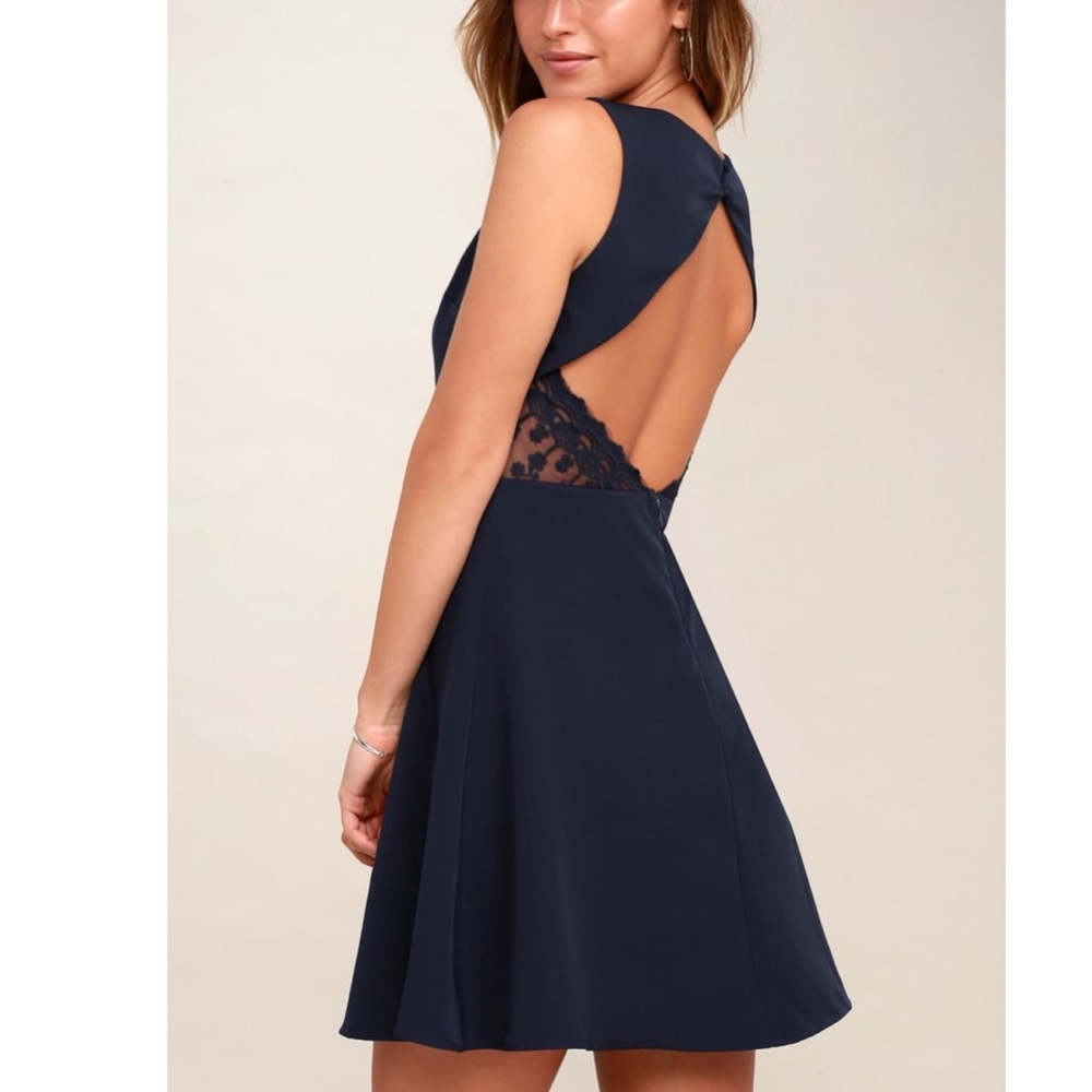 Flirt and Flair Navy Blue Backless Skater Dress